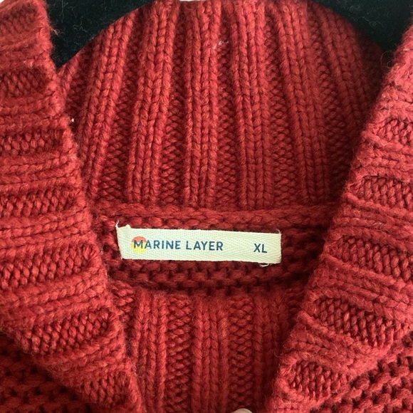 Marine Layer Remi Warm Red Multi Stripe Cotton Merino Wool Mock Neck Sweater - Picture 6 of 11